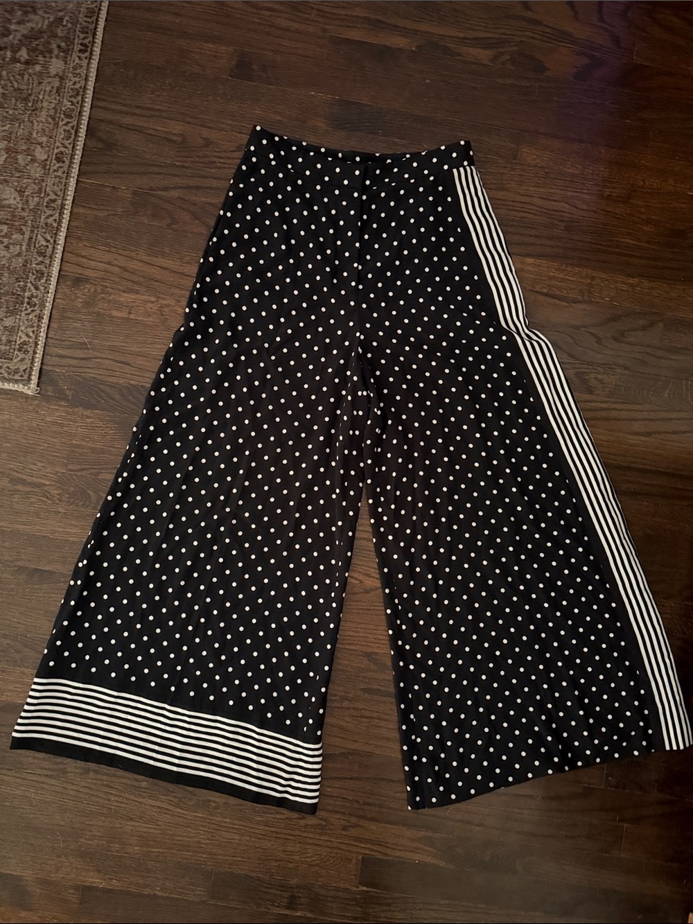 Stella McCartney Silk Wide Leg Polka Dot Pants in Black and White - Women's